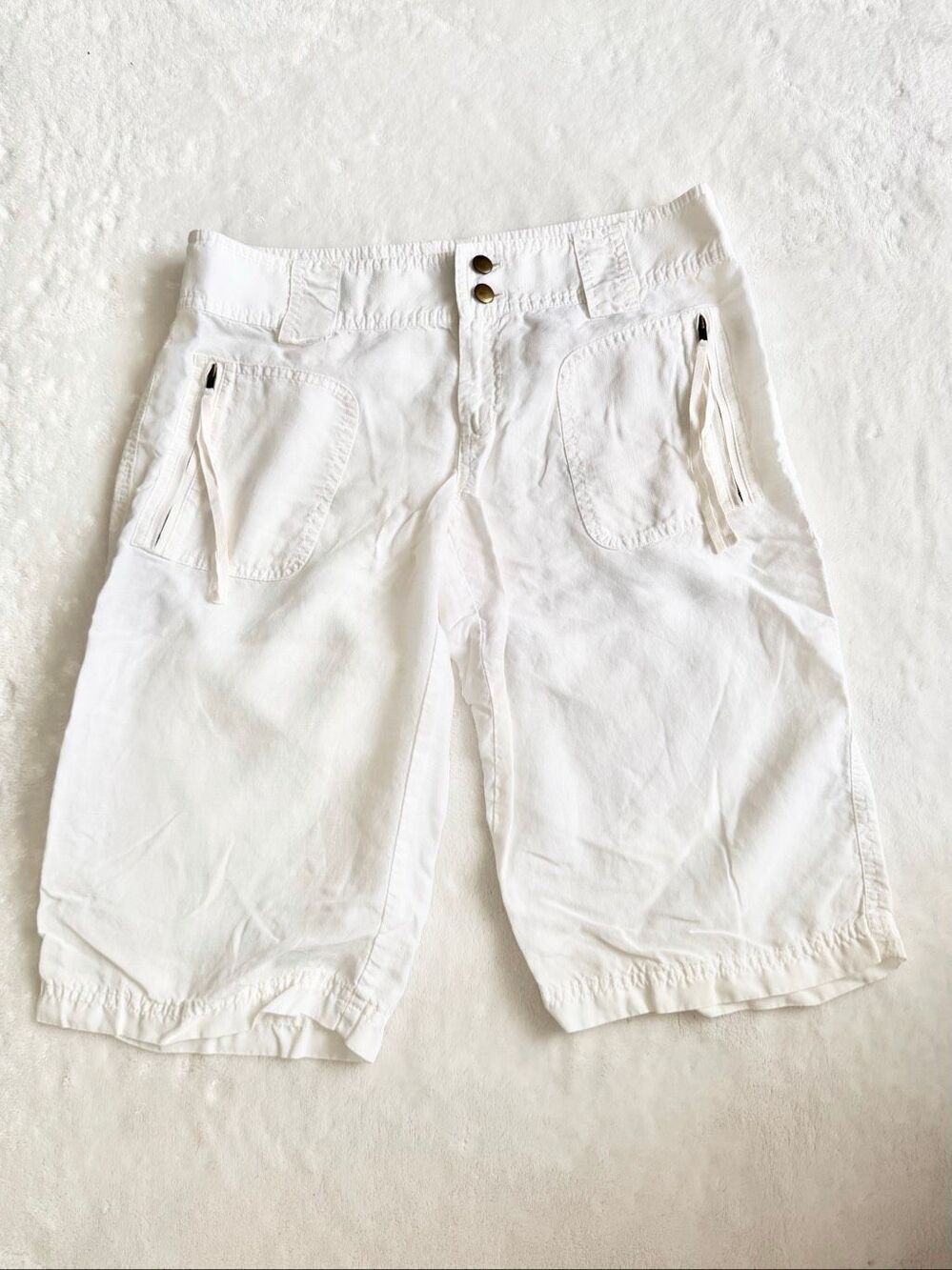 Juicy Couture White Linen Lyocell Bermuda Cargo Shorts Belted Women’s 4